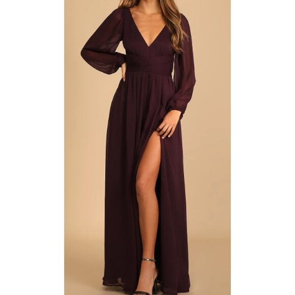 Lulu's Dresses & Skirts - LULU'S SZ XL Enchant My Love Dark Purple V-Neck Long Sleeve Maxi Dress NEW 0b13